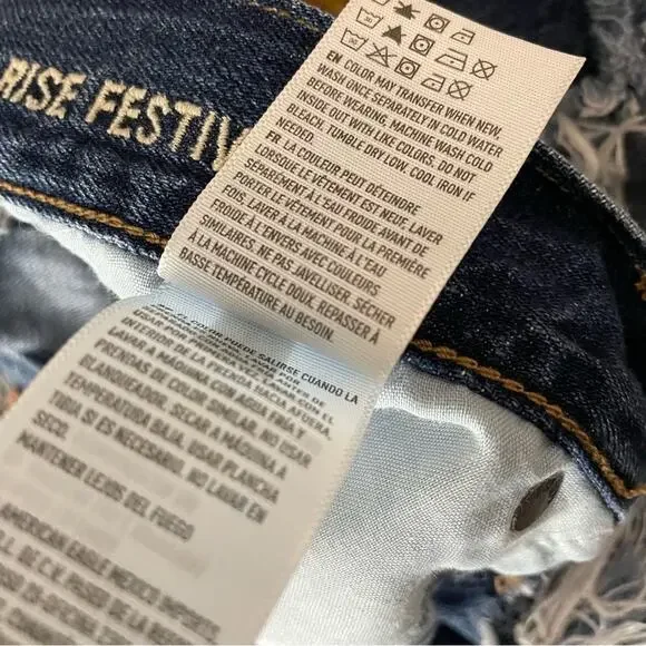American Eagle vintage hi rise festival ripped embroidered pocket jean shorts 2 - Picture 9 of 9
